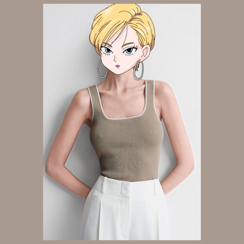 60% OFF! NWT Reiss Neutral Ottilie Ribbed Square Neck Tank Vest